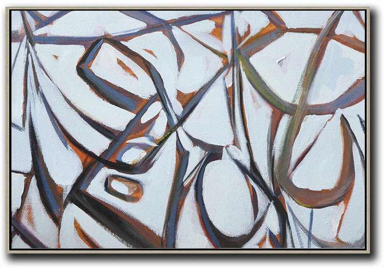 Original Art,Horizontal Palette Knife Contemporary Art,Hand Paint Large Clean Modern Art White,Grey,Brown